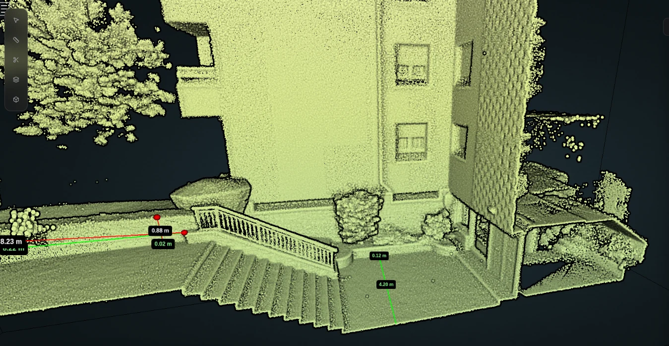 Nube de puntos LiDAR de una vivienda y su entorno